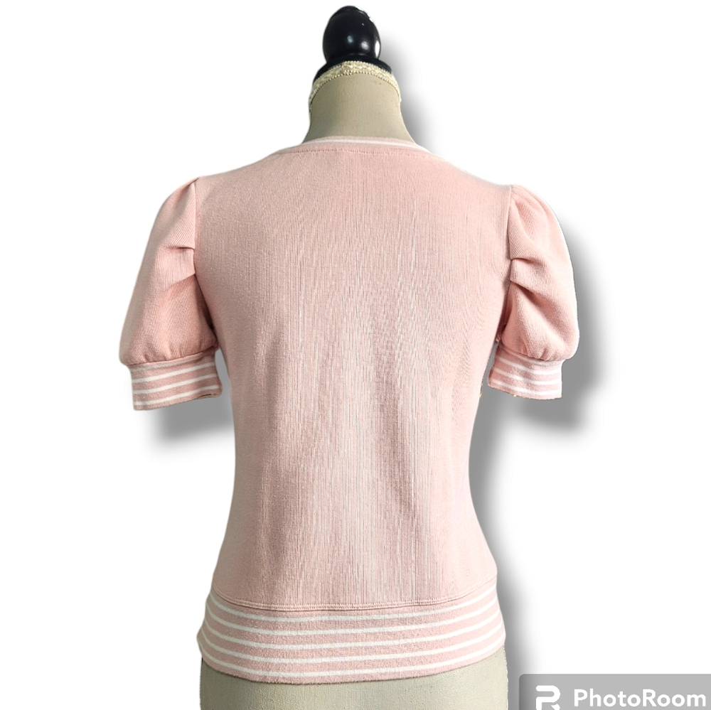 Marcs | Pink & White Shell Cove Knit Short Sleeve | size XS - Picture 6 of 9